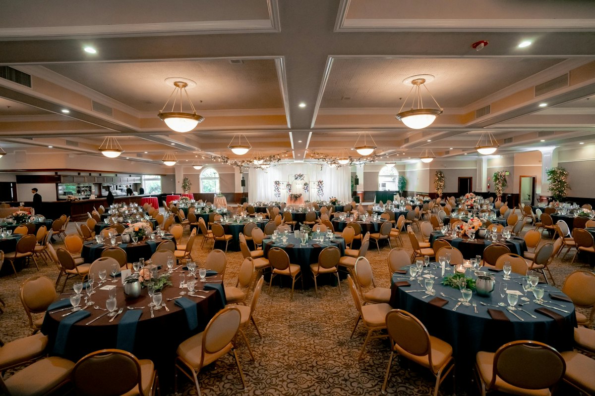 Ballroom set for a formal dinner