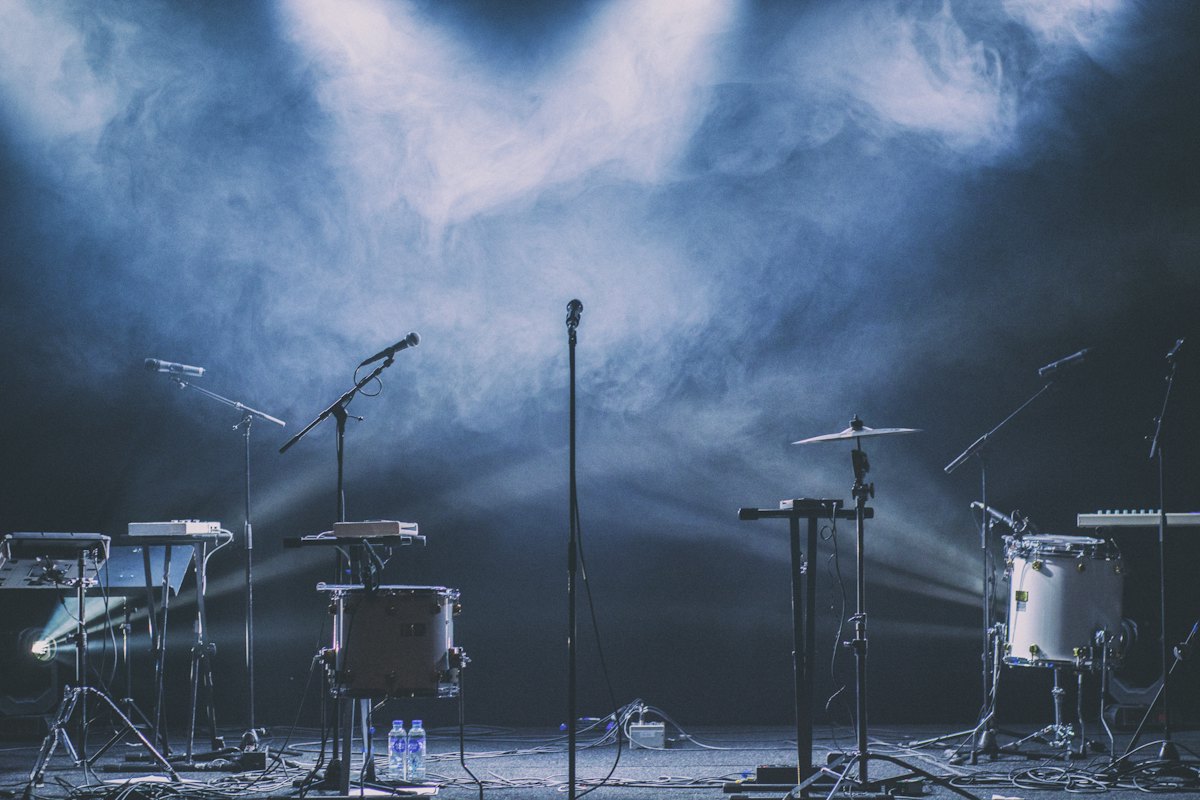 Stage with instruments under blue light