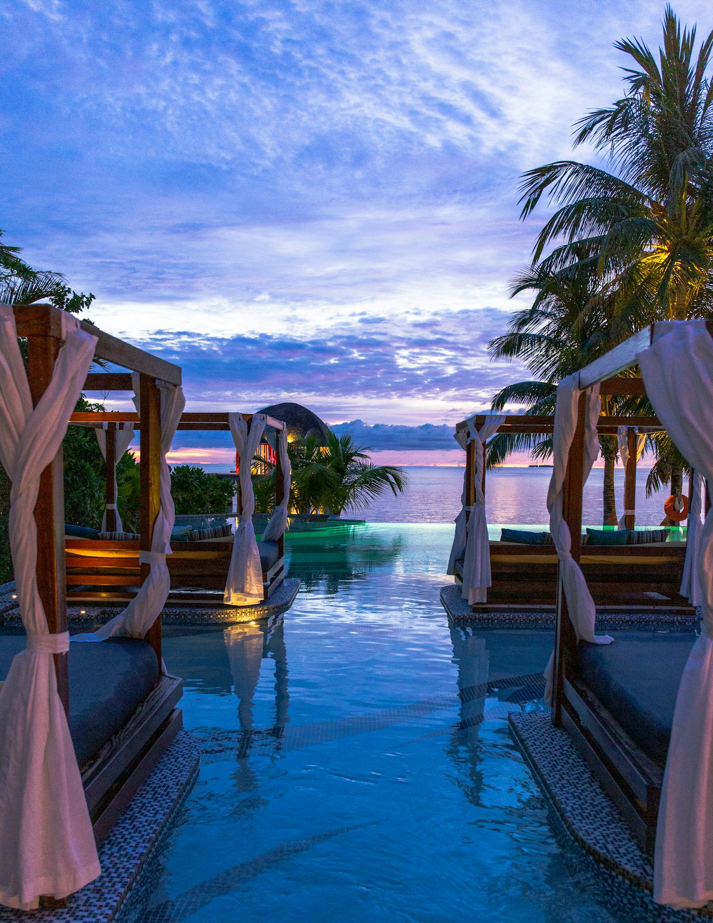 Seaside resort at sunset